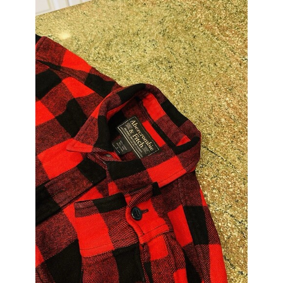 Vintage Abercrombie & Fitch Shirt Small Red Flannel Buffalo Plaid Heavy L - Picture 1 of 9